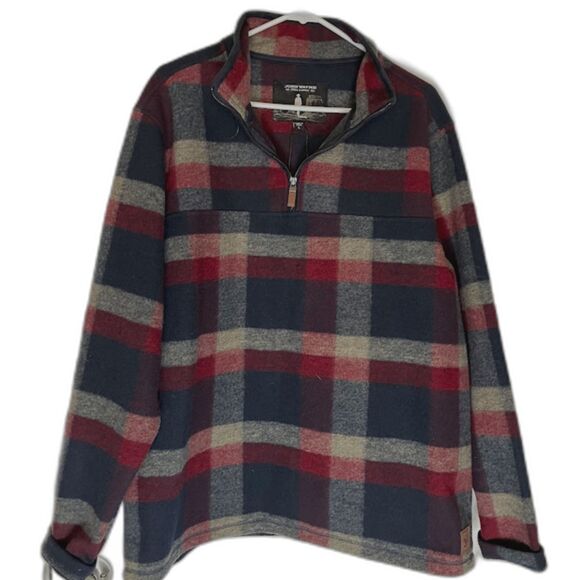 John Wayne Cabincore Gorpcore Casual Workwear Red/Blue Plaid 1/4 Zip Pullover L - Picture 1 of 4